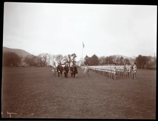 View of a military inspection at West Point upon the visit of Prince Louis of Battenberg, 1905